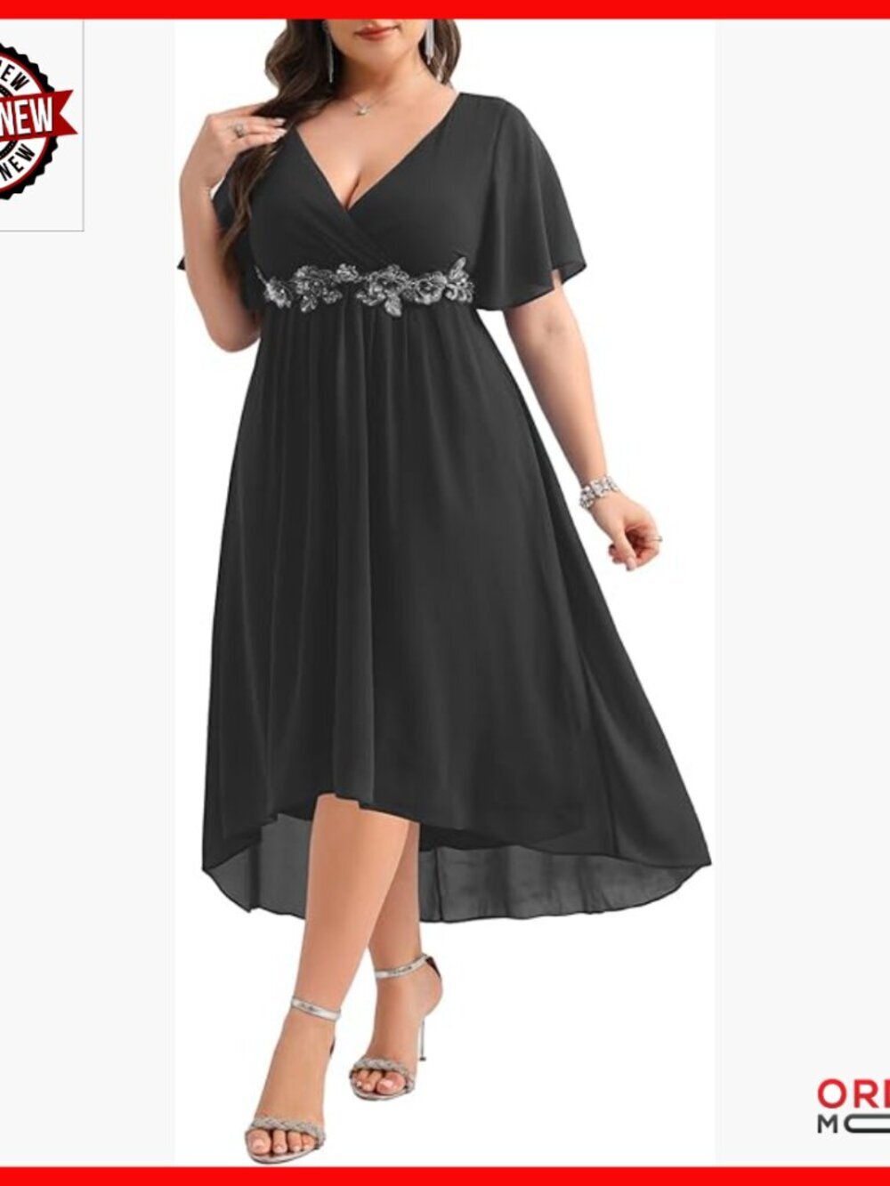 Plus Size Chiffon Cocktail Dress V Neck High Low Hem Wedding Guest